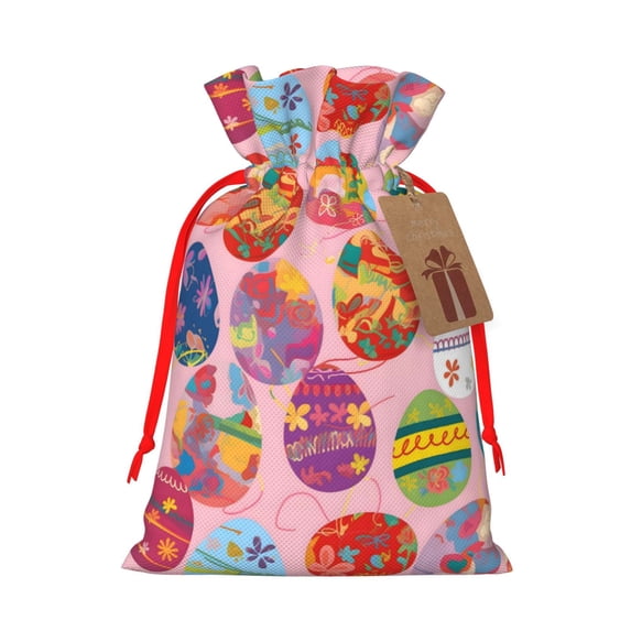 Linen Bundle Pocket Gift Bag Drawstring Opening And Closing Method For Christmas Birthday Anniversary As A Gift Packaging Medium Colorful Easter Eggs With Various Patterns