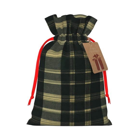 Linen Bundle Pocket Gift Bag Drawstring Opening And Closing Method For Christmas Birthday Anniversary As A Gift Packaging Medium Springgreen Buffalo Plaid Check Tartan Scotland_1
