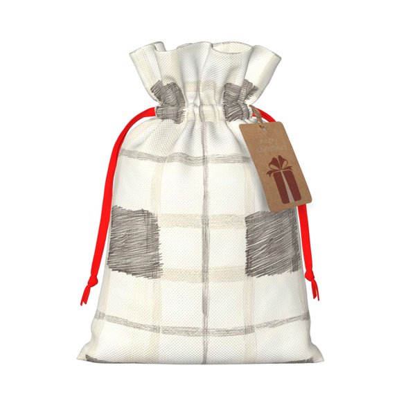 Multi-Size Linen Bundle Pocket Gift Bag Drawstring Opening And Closing Method For Christmas Birthday Anniversary As A Gift Packaging Small Ivory Checked Hand-Drawn Sketch_1