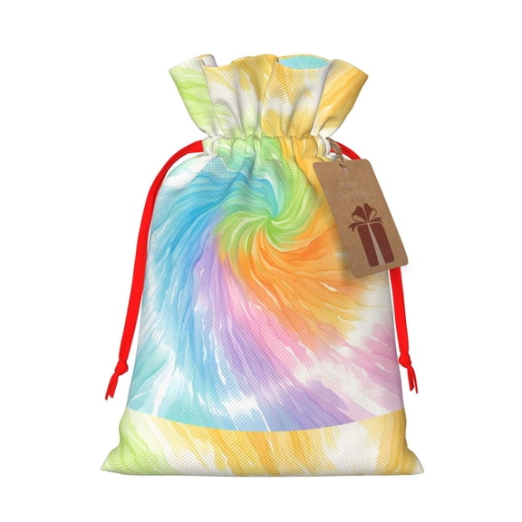 Multi-Size Linen Bundle Pocket Gift Bag Drawstring Opening And Closing Method For Christmas Birthday Anniversary As A Gift Packaging Small Lightgreen Tie Dye Background Rainbow Colors
