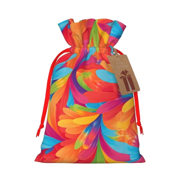 Multi-Size Linen Bundle Pocket Gift Bag Drawstring Opening And Closing Method For Christmas Birthday Anniversary As A Gift Packaging Small Red Tie Dye Background Rainbow Colors (5)
