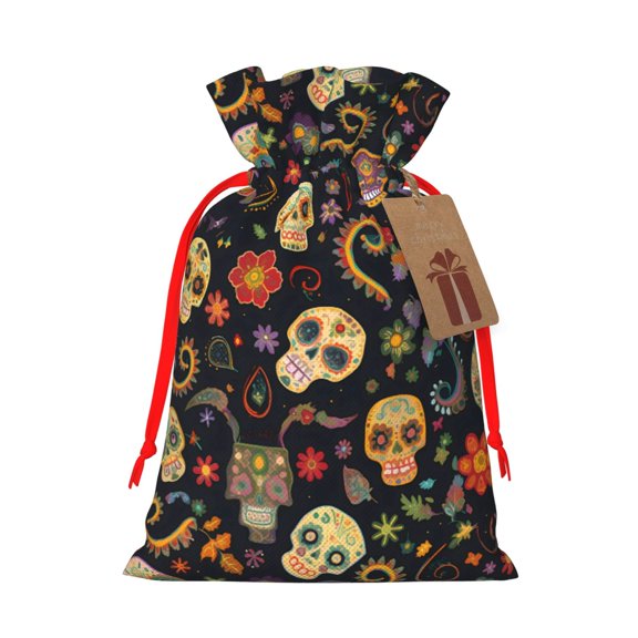Multi-Size Linen Bundle Pocket Gift Bag Drawstring Opening And Closing Method For Christmas Birthday Anniversary As A Gift Packaging Small Retro Skull Head Flower