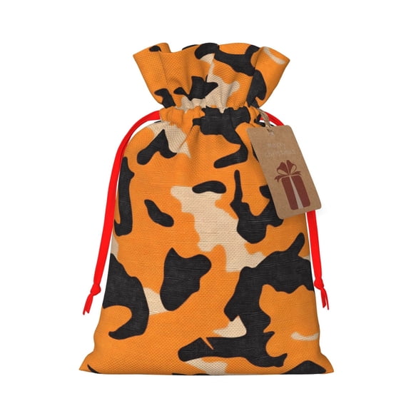 Multi-Size Linen Bundle Pocket Gift Bag Drawstring Opening And Closing Method For Christmas Birthday Anniversary As A Gift Packaging Small Texture Camo Army Orange_4