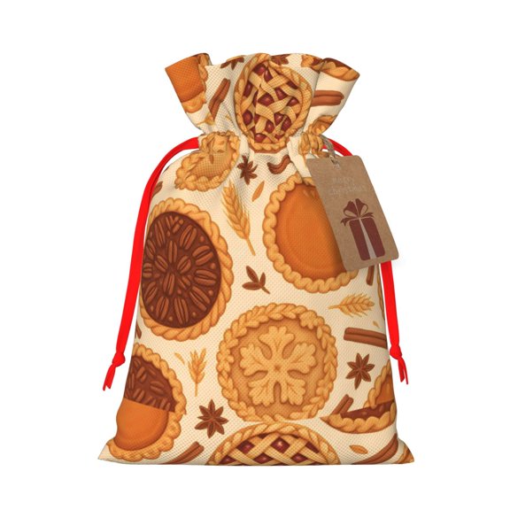 Multi-Size Linen Bundle Pocket Gift Bag Drawstring Opening And Closing Method For Christmas Birthday Anniversary As A Gift Packaging Small Thanksgiving Pie Pattern