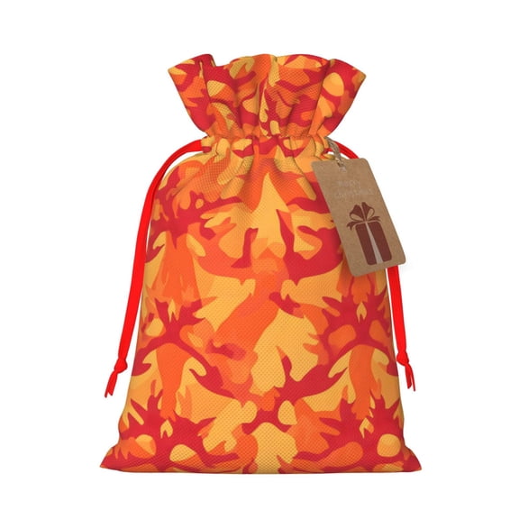 Multi-Size Linen Bundle Pocket Gift Bag Drawstring Opening And Closing Method For Christmas Birthday Anniversary As A Gift Packaging Small Vector Camouflage Pattern Orange Red_2