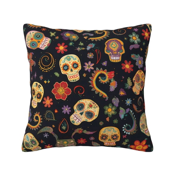 Multi-Size Linen Sofa Pillow Cover Invisible Zipper Open And Close Strong Use For Sofa Chair Garden Sofa Car Retro Skull Head Flower 20"X20"