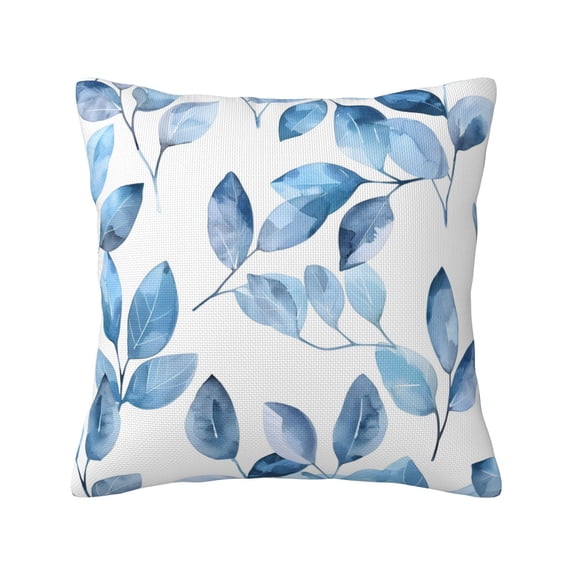 Multi-Size Linen Sofa Pillow Cover Invisible Zipper Open And Close Strong Use For Sofa Chair Garden Sofa Car Watercolor Light Blue Leaves (1) 20"X20"