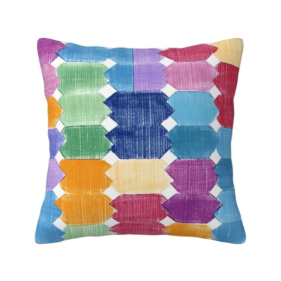 Multi-Size Linen Sofa Pillow Cover Invisible Zipper Open And Close Strong Use For Sofa Chair Garden Sofa Car Aliceblue Colorful Houndstooth Hand-Drawn Sketch_1 20"X20"