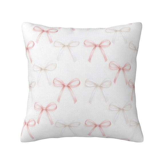 Multi-Size Linen Sofa Pillow Cover Invisible Zipper Open And Close Strong Use For Sofa Chair Garden Sofa Car Elegant Thin Pastel Satin Ribbon Bow Pattern 16"X16"