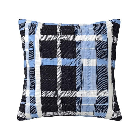 Multi-Size Linen Sofa Pillow Cover Invisible Zipper Open And Close Strong Use For Sofa Chair Garden Sofa Car Mediumblue Houndstooth Buffalo Plaid Tartan Check Scotland Hand-Drawn Sketch_3 16"X16"