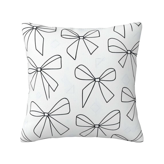 Multi-Size Linen Sofa Pillow Cover Invisible Zipper Open And Close Strong Use For Sofa Chair Garden Sofa Car Modern Minimalist Thin Black And White Ribbon Bow Pattern 18"X18"