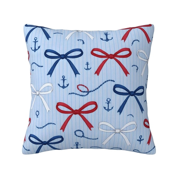 Multi-Size Linen Sofa Pillow Cover Invisible Zipper Open And Close Strong Use For Sofa Chair Garden Sofa Car Nautical Theme Thin Ribbon Bow Pattern 16"X16"