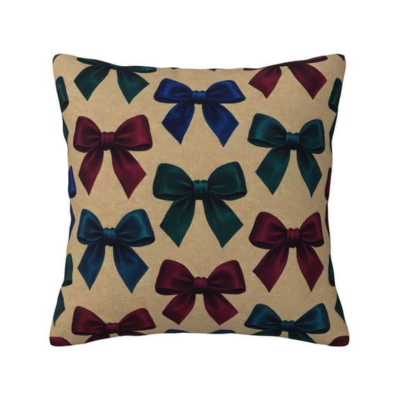 Multi-Size Linen Sofa Pillow Cover Invisible Zipper Open And Close Strong Use For Sofa Chair Garden Sofa Car Sophisticated Velvet Jewel Tone Ribbon Bow Pattern 20"X20"