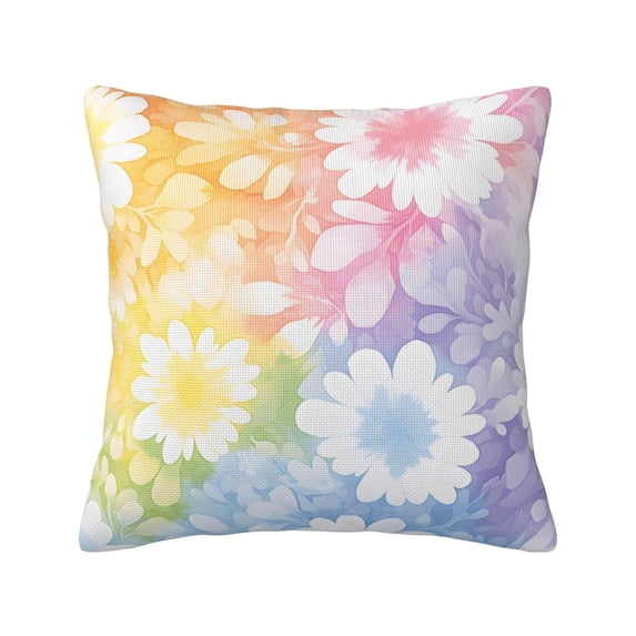 Multi-Size Linen Sofa Pillow Cover Invisible Zipper Open And Close Strong Use For Sofa Chair Garden Sofa Car White Tie-Dye Background Rainbow Colors_4 18"X18"