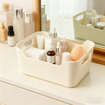 Multi-Size Plastic Storage Box | Kitchen & Pantry Organization Container | Snack & Utensil Organizer with Handles | Beige Home Storage Bin