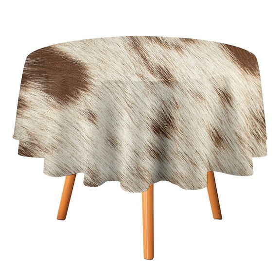 Multi-Size Round Tablecloth Durable And Easy To Clean Wireless Head Slot For Picnic Dining Restaurant Hotel Courtyard Longhorn Bull Cowhide