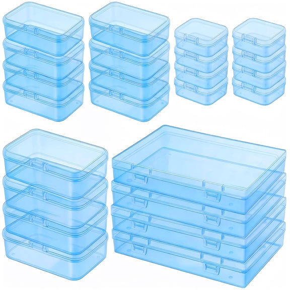 Multi-Size Small Plastic Storage Containers with Hinged Lids, Blue, 24-Pack