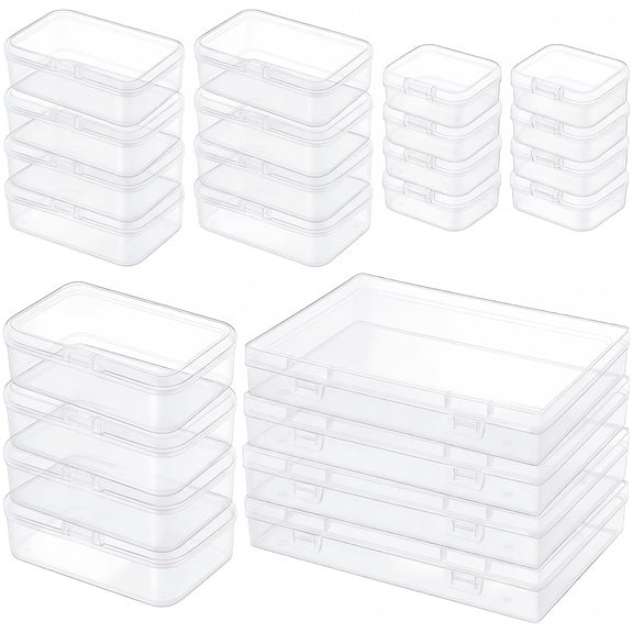 Multi-Size Small Plastic Storage Containers with Hinged Lids, Clear, 24-Pack
