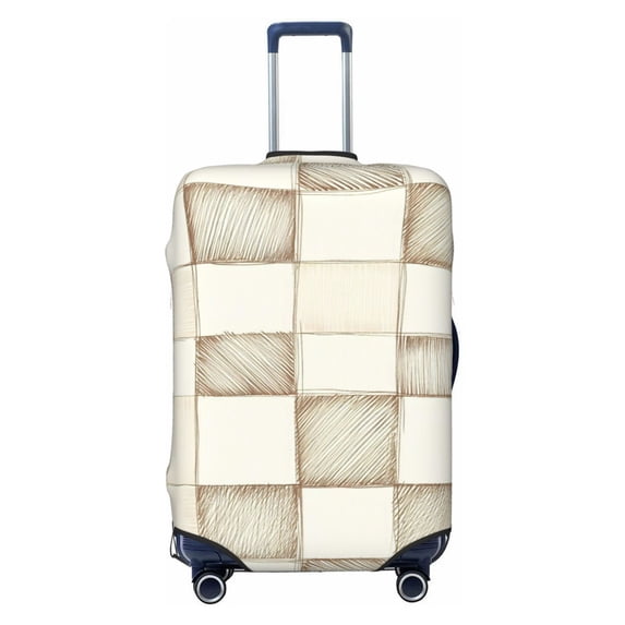 Multi-Size Suitcase Protective Cover Full Range Double Stitching Invisible Zipper For Travel Business Beige Checked Hand-Drawn Sketch_4 Medium