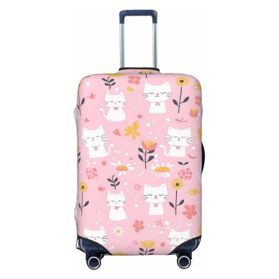 Multi-Size Suitcase Protective Cover Full Range Double Stitching Invisible Zipper For Travel Business Cartoon Cat And Flowers Small