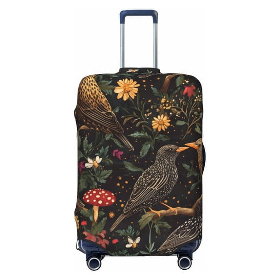 Multi-Size Suitcase Protective Cover Full Range Double Stitching Invisible Zipper For Travel Business Cartoon European Starling Birds Medium