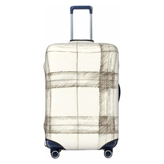 Multi-Size Suitcase Protective Cover Full Range Double Stitching Invisible Zipper For Travel Business Ivory Checked Hand-Drawn Sketch_4 Medium