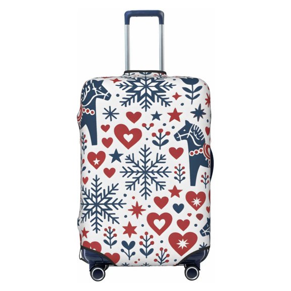 Multi-Size Suitcase Protective Cover Full Range Double Stitching Invisible Zipper For Travel Business Nordic Folk Art Christmas Pattern Small