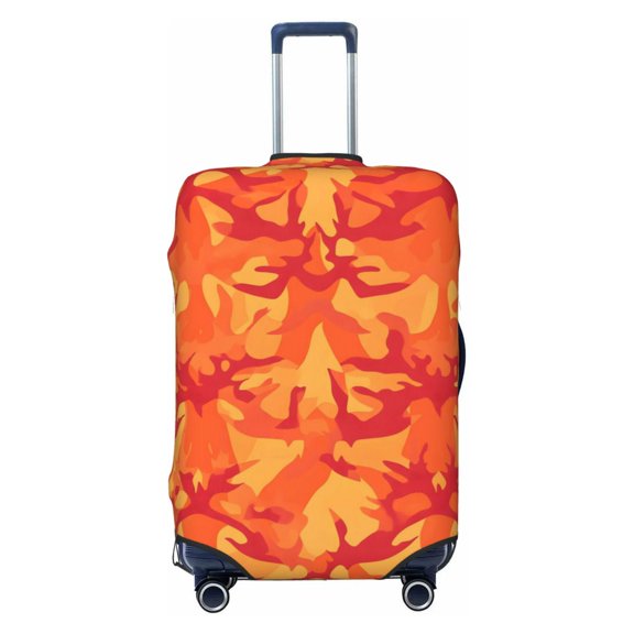 Multi-Size Suitcase Protective Cover Full Range Double Stitching Invisible Zipper For Travel Business Vector Camouflage Pattern Orange Red_2 Small