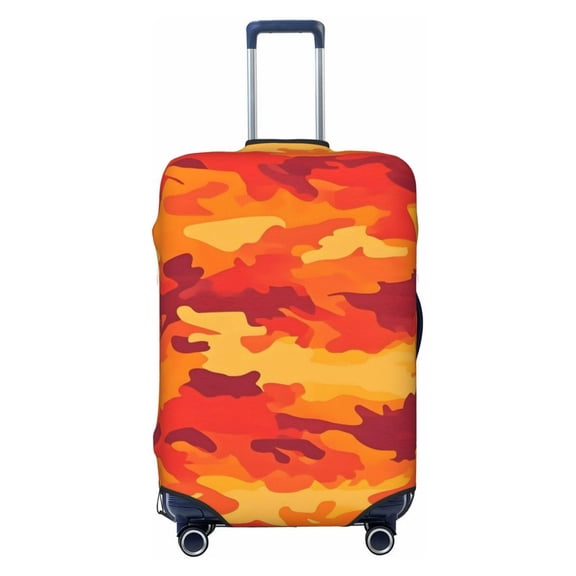 Multi-Size Suitcase Protective Cover Full Range Double Stitching Invisible Zipper For Travel Business Vector Camouflage Pattern Orange Red_4 Small