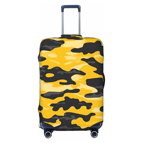 Multi-Size Suitcase Protective Cover Full Range Double Stitching Invisible Zipper For Travel Business Vector Camouflage Pattern Yellow_3 Small