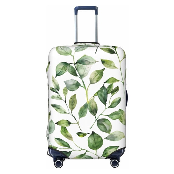 Multi-Size Suitcase Protective Cover Full Range Double Stitching Invisible Zipper For Travel Business Watercolor Light Green Leaves (1) Large