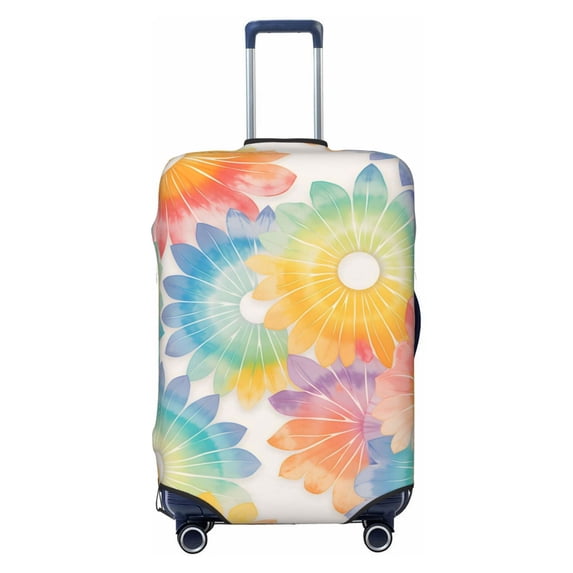 Multi-Size Suitcase Protective Cover Full Range Double Stitching Invisible Zipper For Travel Business White Tie-Dye Background Rainbow Colors Large