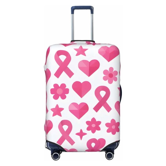 Multi-Size Suitcase Protective Cover Full Range Double Stitching Invisible Zipper For Travel Business Modern Pink Ribbon Pattern With Geometric Elements Large