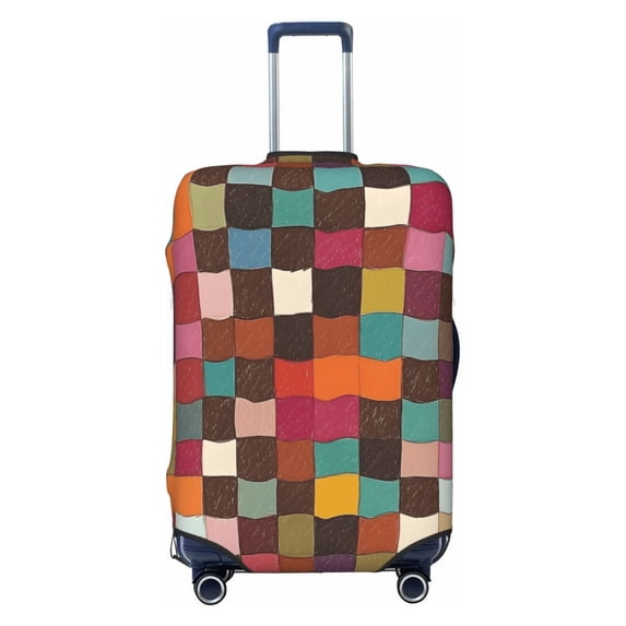 Multi-Size Suitcase Protective Cover Full Range Double Stitching Invisible Zipper For Travel Business Saddlebrown Colorful Houndstooth Hand-Drawn Sketch_4 Medium