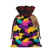 Multi-Sized Color-Blocked Linen Drawn-Out Gift Bags Are Suitable For Holiday Travel And Shopping Camouflage Military