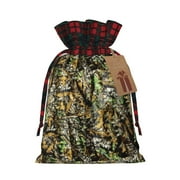 Multi-Sized Color-Blocked Linen Drawn-Out Gift Bags Are Suitable For Holiday Travel And Shopping Photo Hunting Forests Camouflage Textured Cloth
