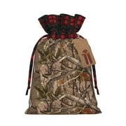 Multi-Sized Color-Blocked Linen Drawn-Out Gift Bags Are Suitable For Holiday Travel And Shopping Realistic Forests Camouflage Pattern Trees Branches
