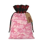 Multi-Sized Color-Blocked Linen Drawn-Out Gift Bags Are Suitable For Holiday Travel And Shopping Texture Military Camouflage