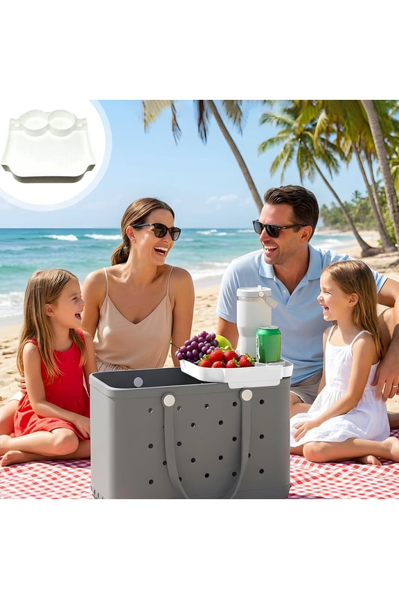 Multi Slot Beach Bag Tray Organizer with Cup Holders Storage Accessory for Outdoor Picnic Camping Poolside and Tote Bag Use