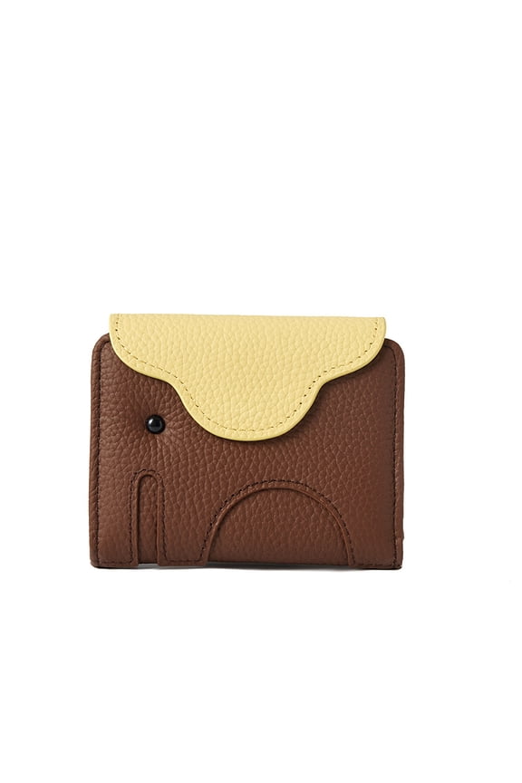 Multi-Slot Coin & Card Wallet, 12 Card Slots, Cute Elephant Design, Compact and Portable, Water-Resistant, Genuine Leather,Gifts for Women, Brown