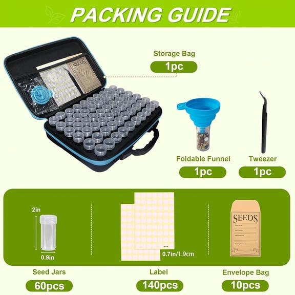 Multi-Slot Plastic Seed Organizer Box - With Funnel Tweezer for Garden Vegetable Seeds (Seeds Not Included)