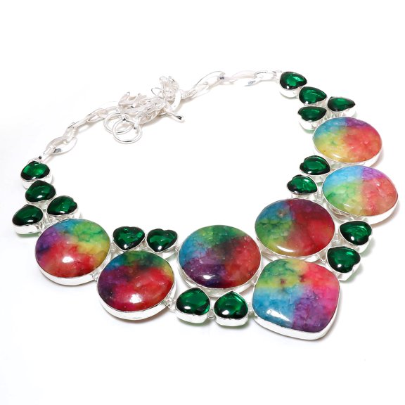 Multi Solar Quartz Chrome Diopside Gemstone Fashion Necklace Jewelry 18" SA 4101
