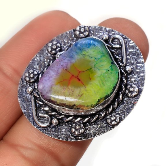 Multi Solar Quartz Gemstone Handmade Valentine's Gift Ring Jewelry 6.75" SA 140