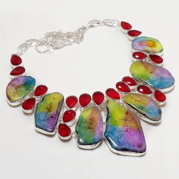 Multi Solar Quartz Pink Rubellite Gemstone Handmade Necklace Jewelry 18" SA 5302