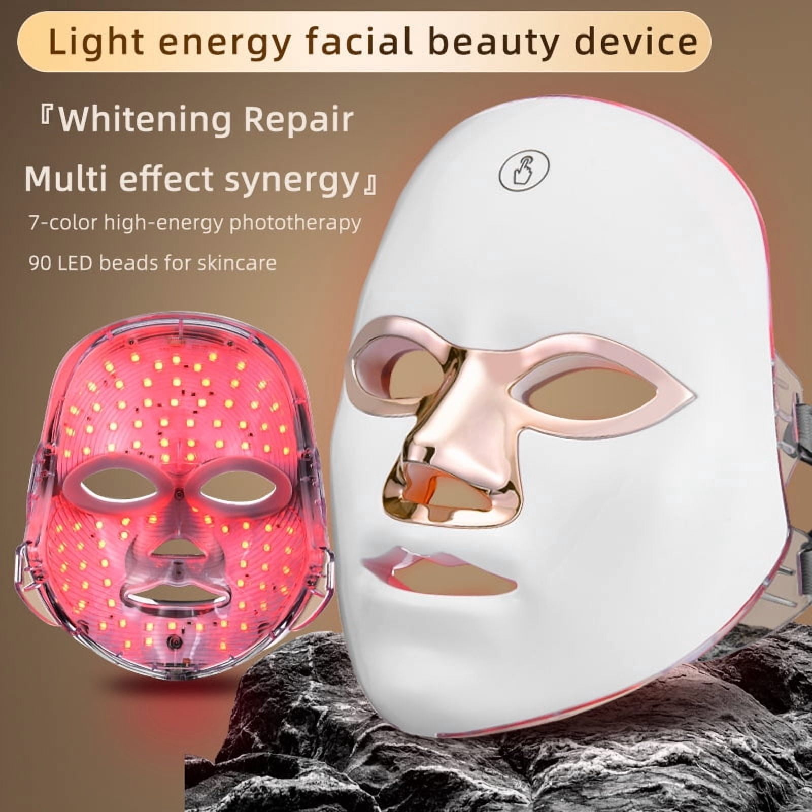Multi-Spectrum LED Facial Light Mask for Relaxation, Hands-Free Personal Beauty Device with Red & Blue Light to Complement Your Skincare Regimen, Cordless,White frame with gold trim style