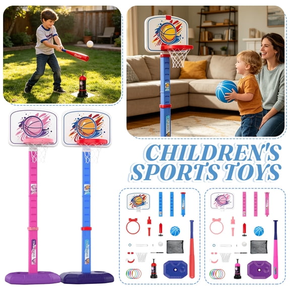 Multi-Sport Activity Station, Basketball for Student, Outdoor Play Set, Basketball Hoop Net, Blue Adjustable Height 3-In-1 Indoor Outdoor Toys That Works As Pool Basketball Hoop,