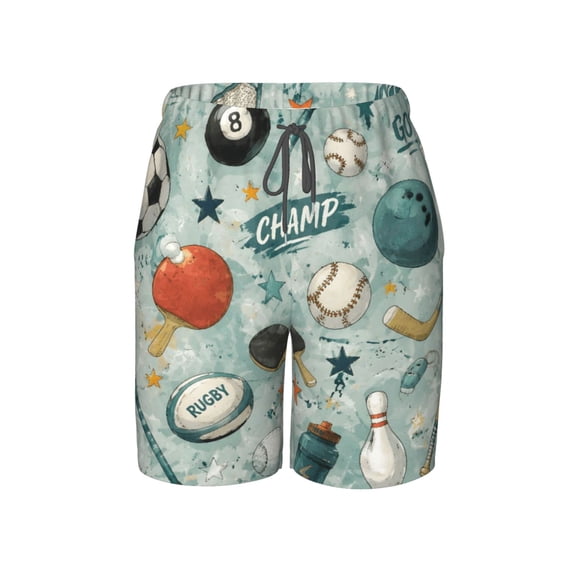 Multi Sport Balls Beach Pants Lightweight Teen Shorts with Mesh Lining and Drawstring