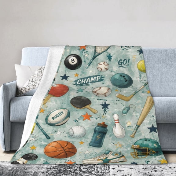Multi Sport Balls Blanket Gift Throw Blanket Gift for Athlete Game Room Decor 50x40