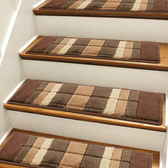 Multi Squares Pattern Custom Size Slip Resistant Stair Treads 36 Inches Wide 10 Inched Length Set of 13