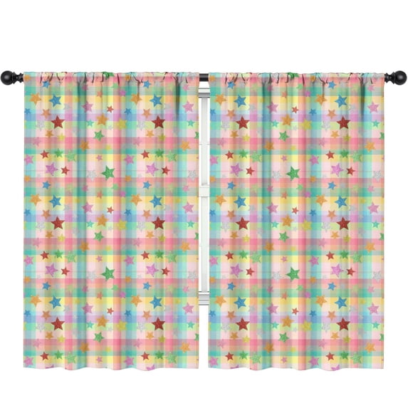 Multi Star Checkerboard Kids Curtains,Childrens Insulated Curtains Set Of 2,Bedroom Essentials,Teen Room Decor 52"X84"